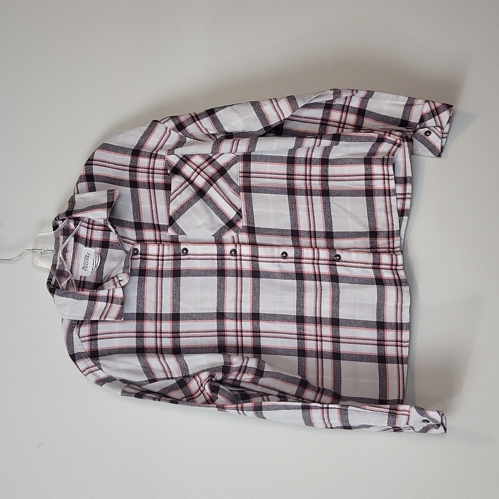 BOSTON TRADERS Beige Black Orange Cotton Poly Flannel Shirt